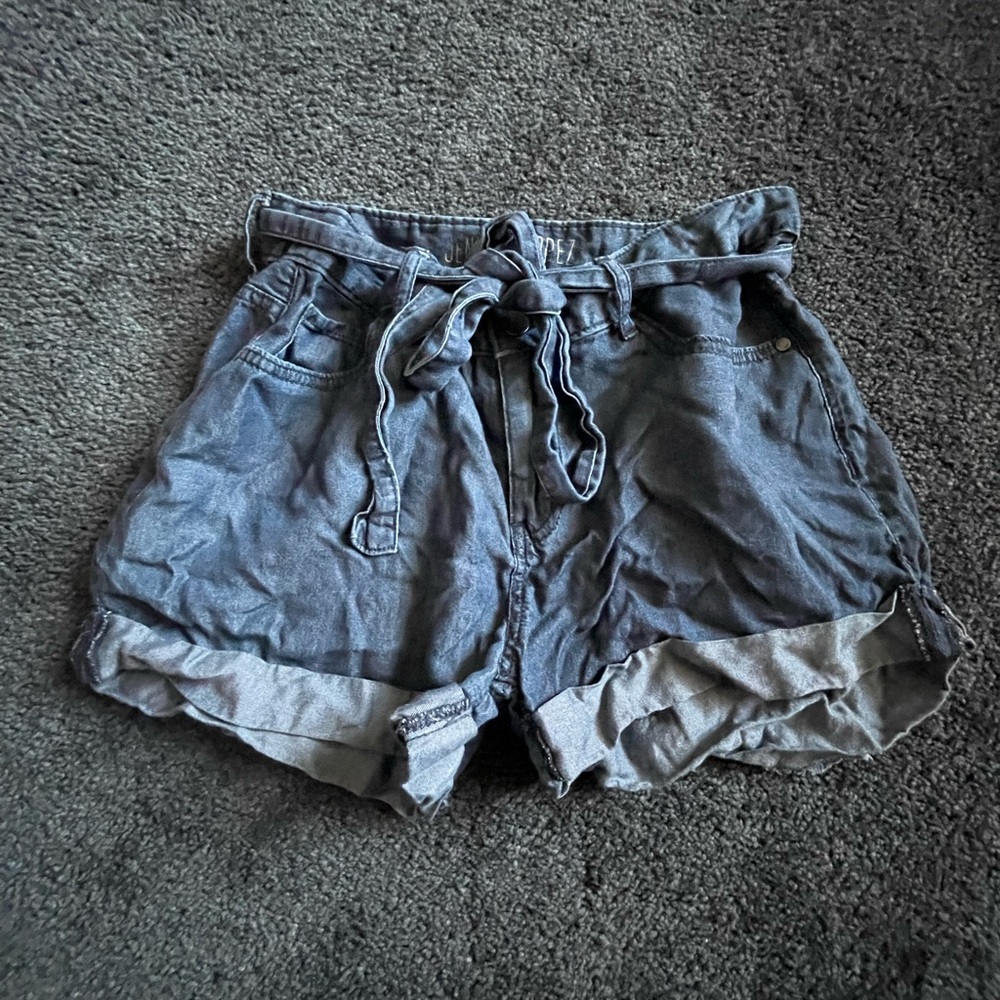 Denim High-Waisted Tie Shorts